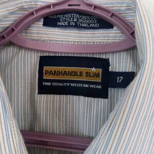 Panhandle Slim Men's 17 Western Pearl Snap White And Blue Striped Short-Sleeve